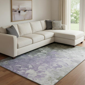 HomeRoots 8' X 10' Modern Lavender Gray & Silver Abstract Washable Area Rug with UV Protection & Non-Slip Backing 696732