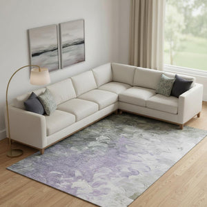 HomeRoots 9' X 12' Elegant Lavender Gray & Silver Abstract Washable Area Rug with UV Protection & Durability 696733