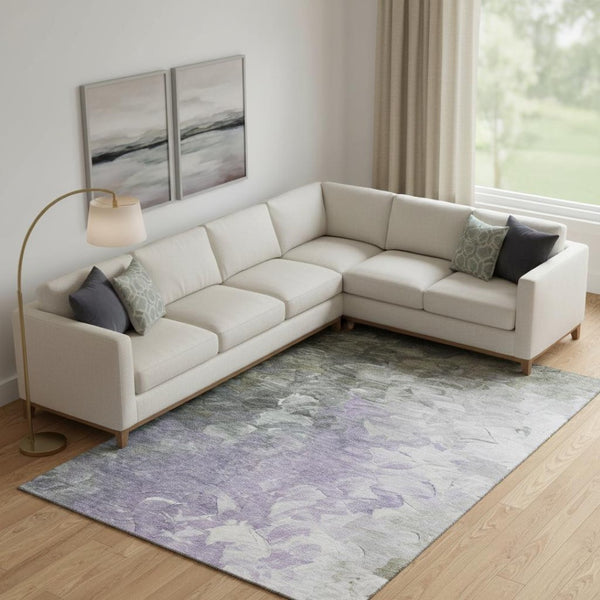 HomeRoots 9' X 12' Elegant Lavender Gray & Silver Abstract Washable Area Rug with UV Protection & Durability 696733