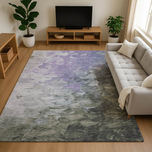 HomeRoots 9' X 12' Elegant Lavender Gray & Silver Abstract Washable Area Rug with UV Protection & Durability 696733
