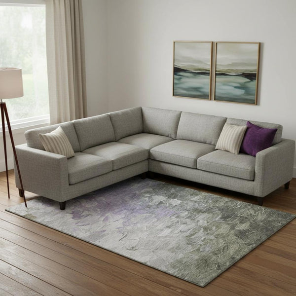 HomeRoots 10' X 14' Stylish Lavender Gray & Silver Abstract Washable Area Rug with UV Protection & Durability 696734
