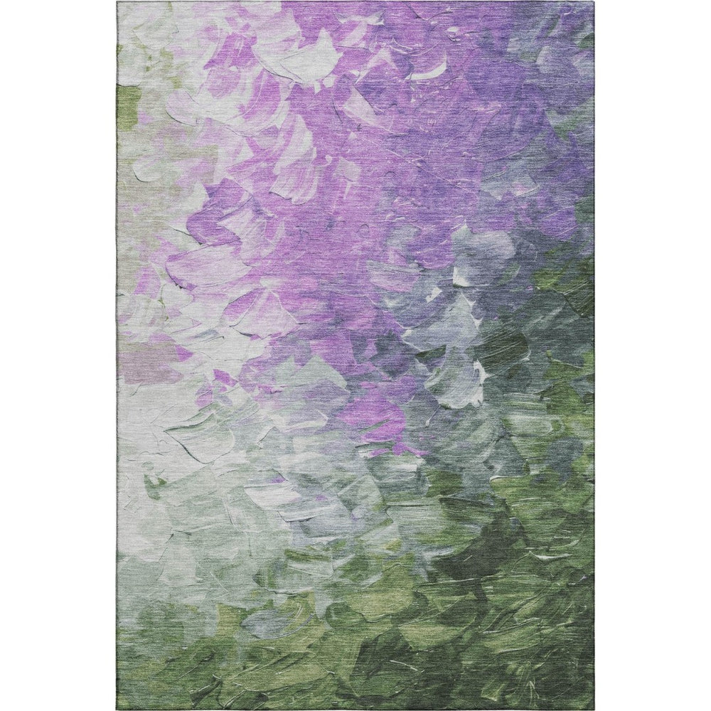 HomeRoots 5' X 8' Abstract Washable Area Rug in Purple, Green & Ivory – Durable, UV-Protected, Stylish Addition! 696736