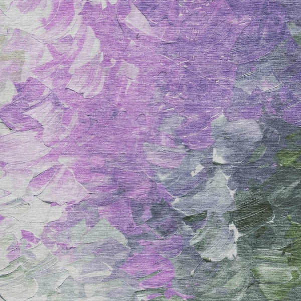 HomeRoots 5' X 8' Abstract Washable Area Rug in Purple, Green & Ivory – Durable, UV-Protected, Stylish Addition! 696736