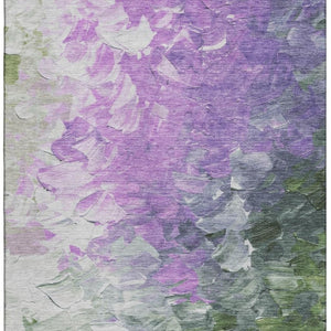 HomeRoots 5' X 8' Abstract Washable Area Rug in Purple, Green & Ivory – Durable, UV-Protected, Stylish Addition! 696736