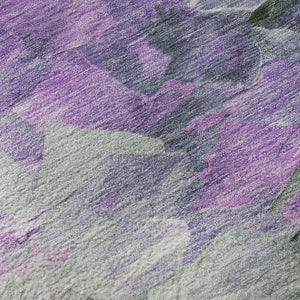 HomeRoots 8' Vibrant Abstract Round Rug in Purple, Green & Ivory - Stain Resistant, UV Protected for Easy Care 696737