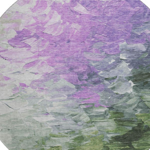 HomeRoots 8' Vibrant Abstract Round Rug in Purple, Green & Ivory - Stain Resistant, UV Protected for Easy Care 696737