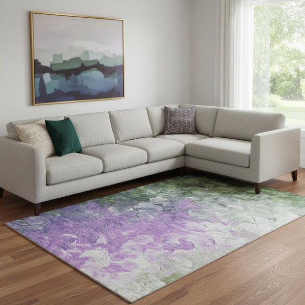 HomeRoots 8' X 10' Abstract Washable Area Rug in Purple, Green & Ivory - UV Protection & Stain Resistant Design 696738