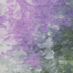 HomeRoots 9' X 12' Contemporary Abstract Area Rug in Purple, Green & Ivory - Washable, UV Protected, Durable 696739