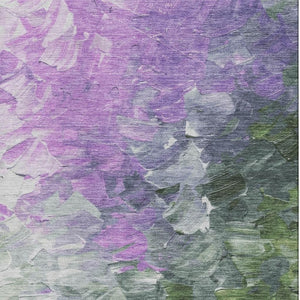 HomeRoots 10' X 14' Washable Area Rug in Purple, Green & Ivory - UV Protected, Modern Abstract Design for Homes 696740