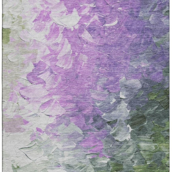 HomeRoots 10' X 14' Washable Area Rug in Purple, Green & Ivory - UV Protected, Modern Abstract Design for Homes 696740