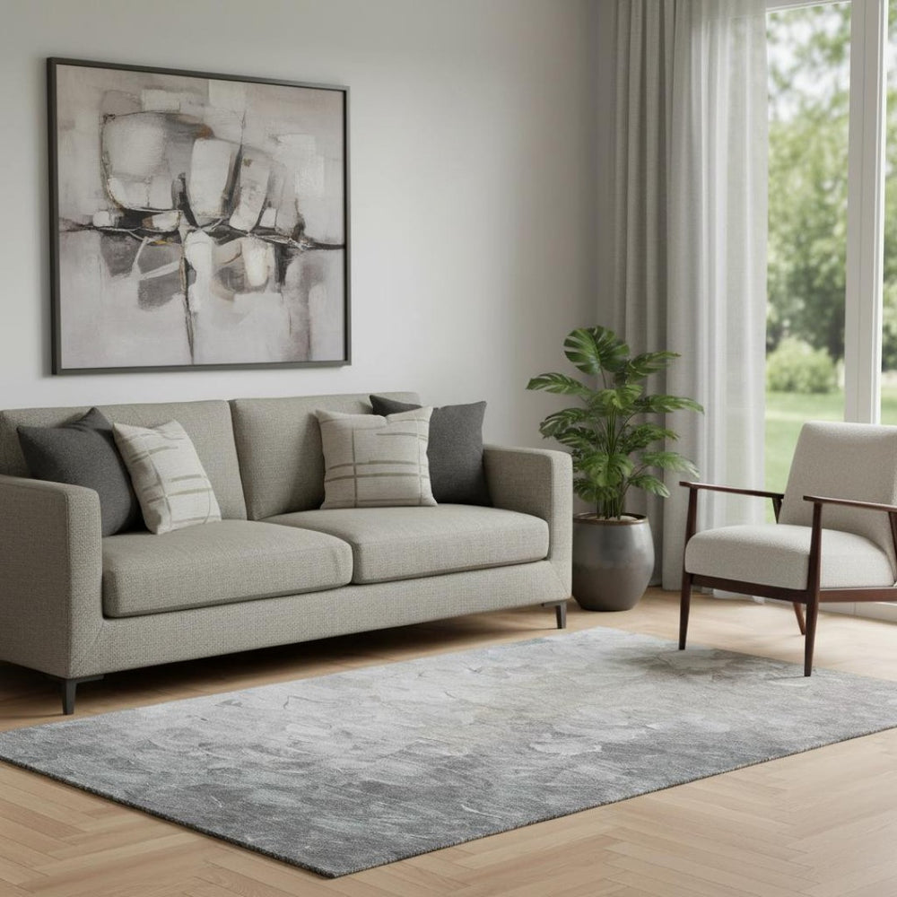 HomeRoots 5' X 8' Abstract Taupe Gray and Silver Area Rug – Stylish, Washable, Stain Resistant with UV Protection 696742