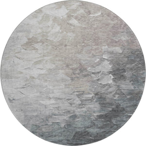 HomeRoots 8' Stylish Taupe Gray & Silver Abstract Round Rug - Washable, UV Protected for High-Traffic Areas 696743