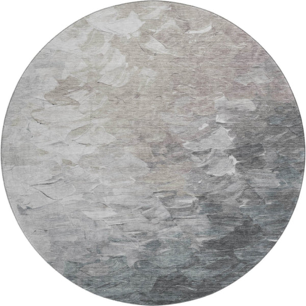 HomeRoots 8' Stylish Taupe Gray & Silver Abstract Round Rug - Washable, UV Protected for High-Traffic Areas 696743