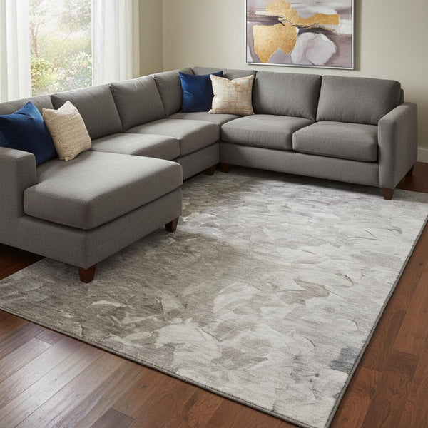 HomeRoots 8' X 10' Taupe Gray & Silver Abstract Washable Area Rug - UV Protected, Soft, & Durable for Living Spaces 696744