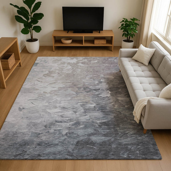 HomeRoots 9' X 12' Stylish Taupe Gray & Silver Abstract Area Rug - Washable, UV-Protected, Family-Friendly Design 696745