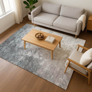 HomeRoots 9' X 12' Stylish Taupe Gray & Silver Abstract Area Rug - Washable, UV-Protected, Family-Friendly Design 696745