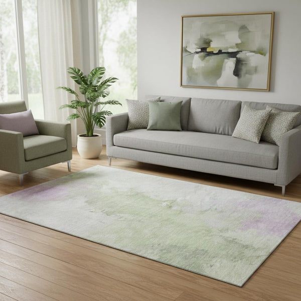 HomeRoots 5' X 8' Artichoke Green Abstract Area Rug - Stylish, Washable, Stain-Resistant & UV Protected Design 696748