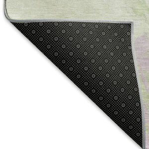 HomeRoots 8' Modern Abstract Artichoke Green, Ivory & Lavender Round Rug - Washable, UV Protected & Durable 696749