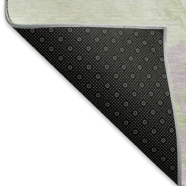 HomeRoots 8' Modern Abstract Artichoke Green, Ivory & Lavender Round Rug - Washable, UV Protected & Durable 696749