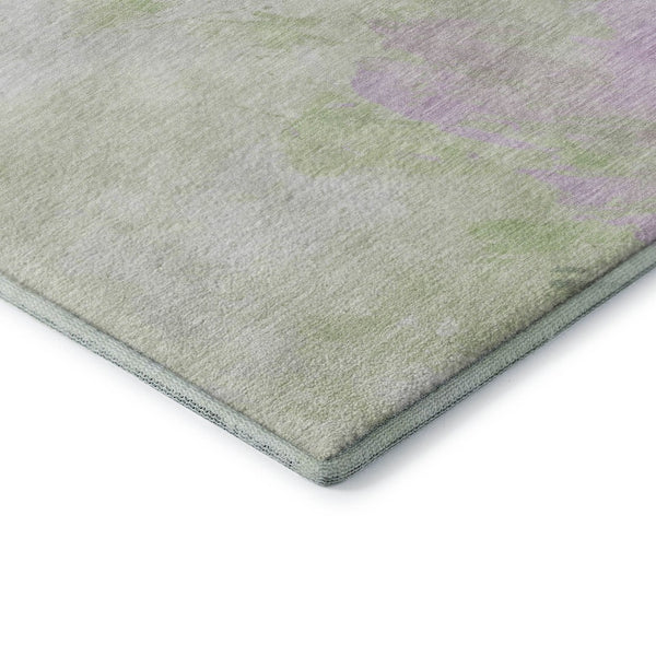HomeRoots 8' Modern Abstract Artichoke Green, Ivory & Lavender Round Rug - Washable, UV Protected & Durable 696749