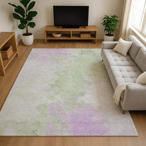 HomeRoots 8' X 10' Artichoke Green Abstract Area Rug – Washable, UV Protected, Stain Resistant, Modern Style 696750