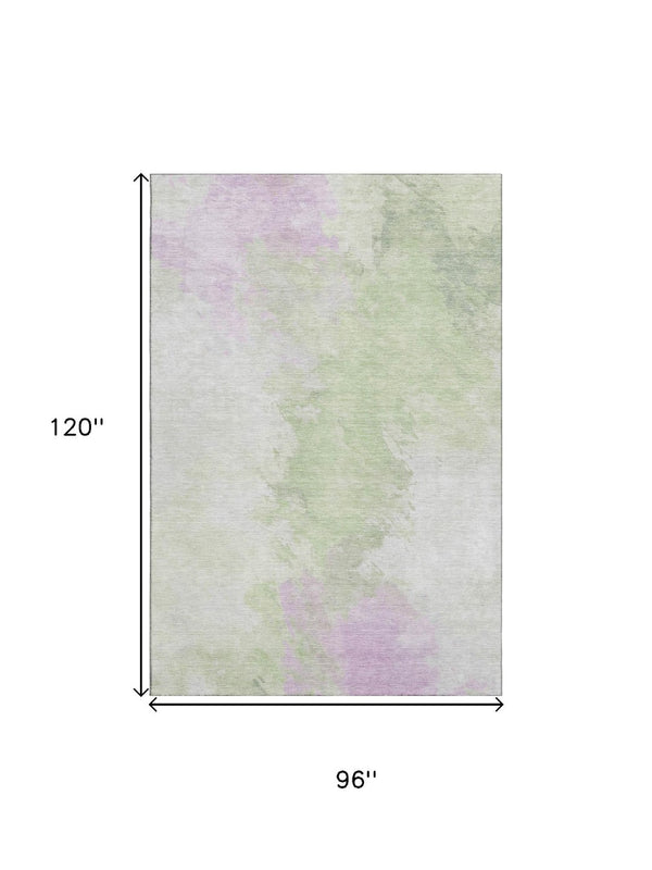 HomeRoots 8' X 10' Artichoke Green Abstract Area Rug – Washable, UV Protected, Stain Resistant, Modern Style 696750