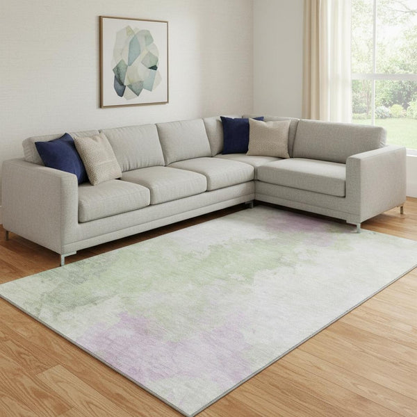 HomeRoots 8' X 10' Artichoke Green Abstract Area Rug – Washable, UV Protected, Stain Resistant, Modern Style 696750