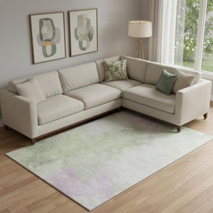 HomeRoots 9' X 12' Stylish Artichoke Green Abstract Area Rug - Washable, UV-Protected, and Kid-Friendly Design! 696751