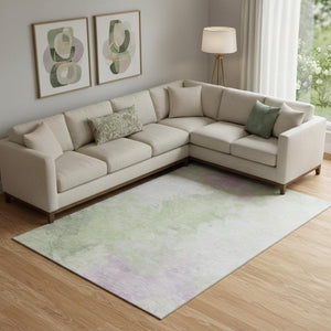 HomeRoots 10' X 14' Artichoke Green & Lavender Abstract Area Rug – Washable, UV-Protected, Durable Design! 696752