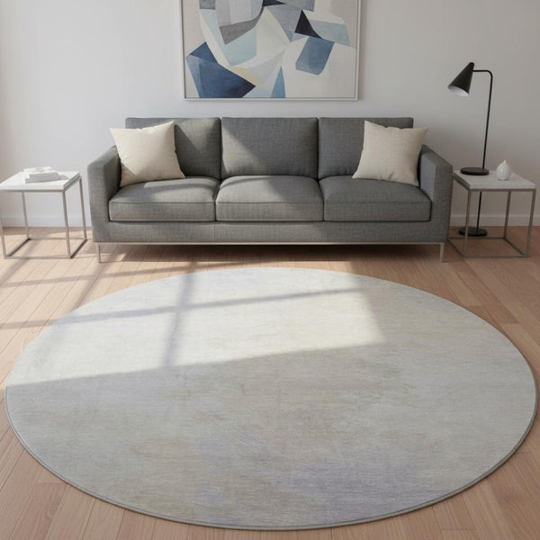 HomeRoots 8' Beige and Ivory Abstract Round Rug - Washable, UV-Protected, Stain-Resistant for High-Traffic Areas 696755