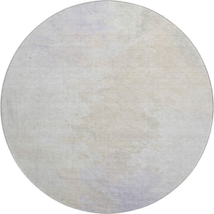 HomeRoots 8' Beige and Ivory Abstract Round Rug - Washable, UV-Protected, Stain-Resistant for High-Traffic Areas 696755