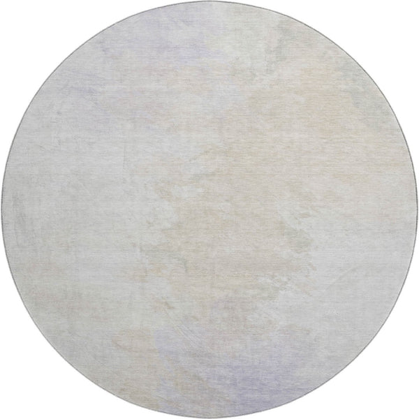 HomeRoots 8' Beige and Ivory Abstract Round Rug - Washable, UV-Protected, Stain-Resistant for High-Traffic Areas 696755