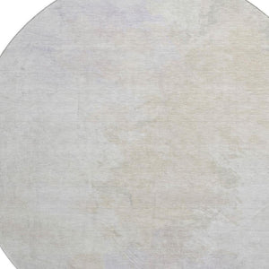HomeRoots 8' Beige and Ivory Abstract Round Rug - Washable, UV-Protected, Stain-Resistant for High-Traffic Areas 696755