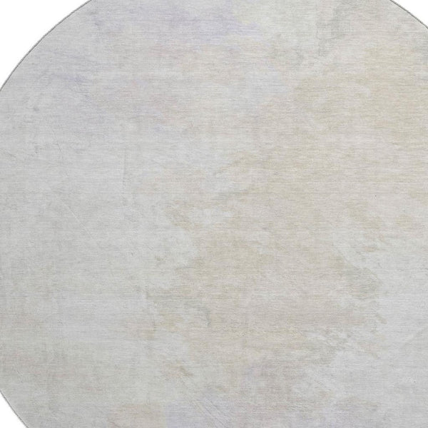 HomeRoots 8' Beige and Ivory Abstract Round Rug - Washable, UV-Protected, Stain-Resistant for High-Traffic Areas 696755