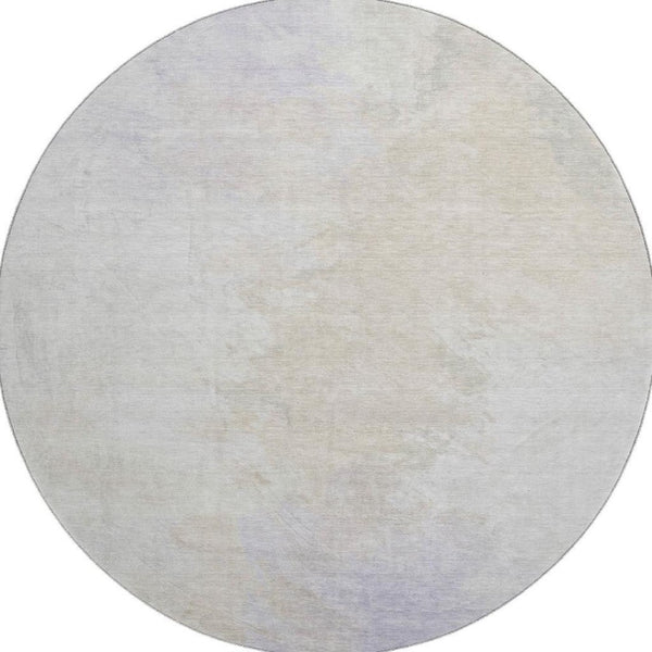 HomeRoots 8' Beige and Ivory Abstract Round Rug - Washable, UV-Protected, Stain-Resistant for High-Traffic Areas 696755
