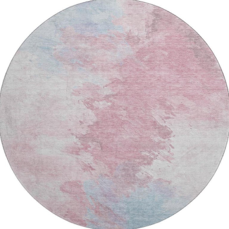 HomeRoots 8 Foot Round Abstract Polyester Rug with Uv Protection and Washable Stain Resistance 696761