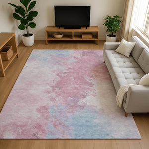 HomeRoots 8' X 10' Blush Blue Abstract Area Rug - Soft, Washable, Stain-Resistant with UV Protection & Non-Slip Backing 696762