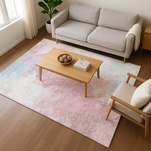 HomeRoots 8' X 10' Blush Blue Abstract Area Rug - Soft, Washable, Stain-Resistant with UV Protection & Non-Slip Backing 696762