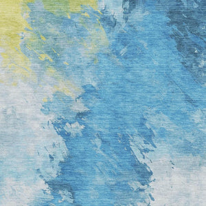 HomeRoots 5' X 8' Vibrant Blue Yellow and Ivory Abstract Rug - Washable, Stain Resistant, UV Protected, Non-Slip 696766