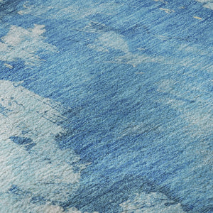 HomeRoots 8' Vibrant Blue Yellow Ivory Abstract Round Rug - Washable, UV Protected, Ideal for Any Space! 696767