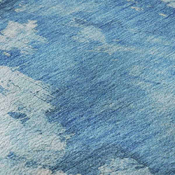 HomeRoots 8' Vibrant Blue Yellow Ivory Abstract Round Rug - Washable, UV Protected, Ideal for Any Space! 696767