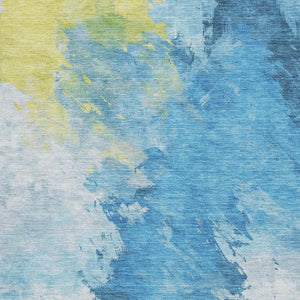 HomeRoots 8' X 10' Abstract Area Rug in Vibrant Blue, Yellow & Ivory - Washable, UV Protected, Durable Design! 696768
