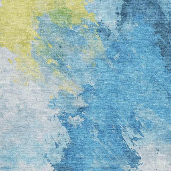 HomeRoots 8' X 10' Abstract Area Rug in Vibrant Blue, Yellow & Ivory - Washable, UV Protected, Durable Design! 696768