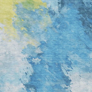 HomeRoots 9' X 12' Abstract Washable Area Rug in Blue, Yellow & Ivory - UV Protected, Non-Slip, Durable Design 696769