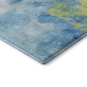 HomeRoots 10' X 14' Modern Abstract Area Rug in Blue, Yellow, Ivory – Washable, UV Protected, Stain Resistant 696770