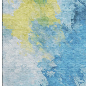 HomeRoots 10' X 14' Modern Abstract Area Rug in Blue, Yellow, Ivory – Washable, UV Protected, Stain Resistant 696770
