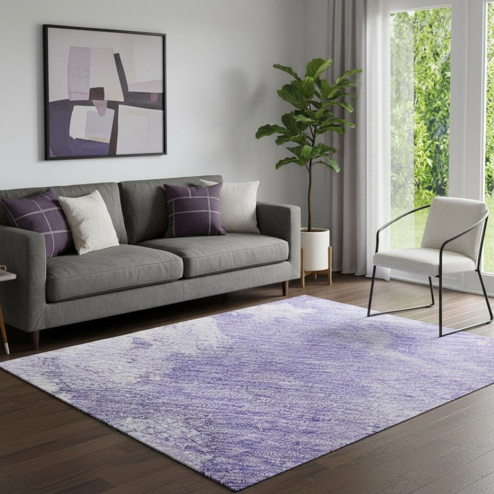 HomeRoots 5' X 8' Abstract Area Rug in Lavender, Ivory & Mint Green - Washable, UV Protected & Non-Slip! 696772
