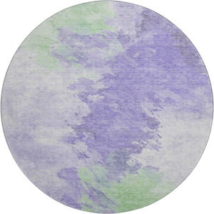 HomeRoots 8' Abstract Round Rug in Lavender, Ivory & Mint Green - Washable, UV-Protected, Durable Design 696773
