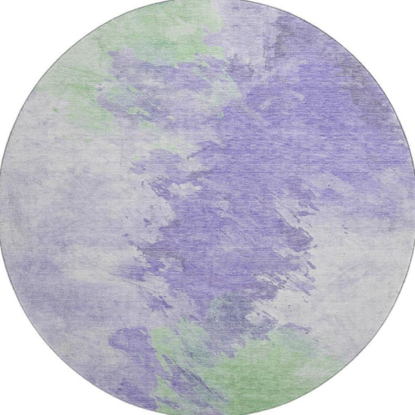 HomeRoots 8' Abstract Round Rug in Lavender, Ivory & Mint Green - Washable, UV-Protected, Durable Design 696773