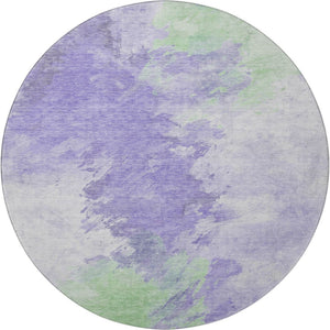 HomeRoots 8' Abstract Round Rug in Lavender, Ivory & Mint Green - Washable, UV-Protected, Durable Design 696773